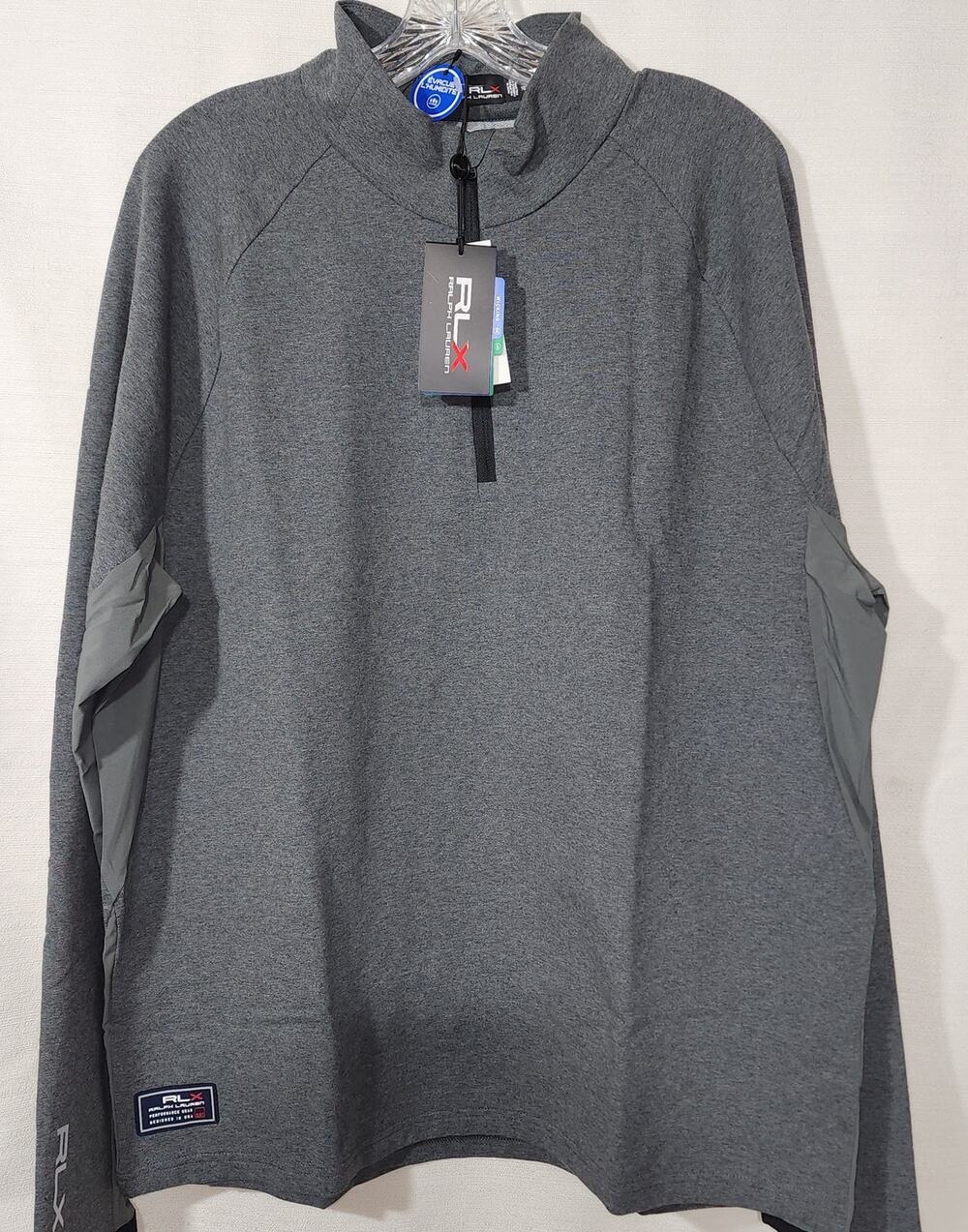 RLX Ralph Lauren Fit Performance Terry Pullover Grey 1/4 zip men's XL NWT